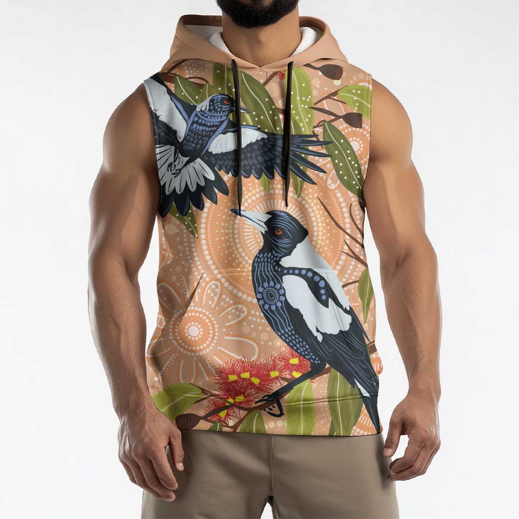 Magpies On Eucalyptus Australia Aboriginal Sleeveless Hoodie - Aussie Hoodie
