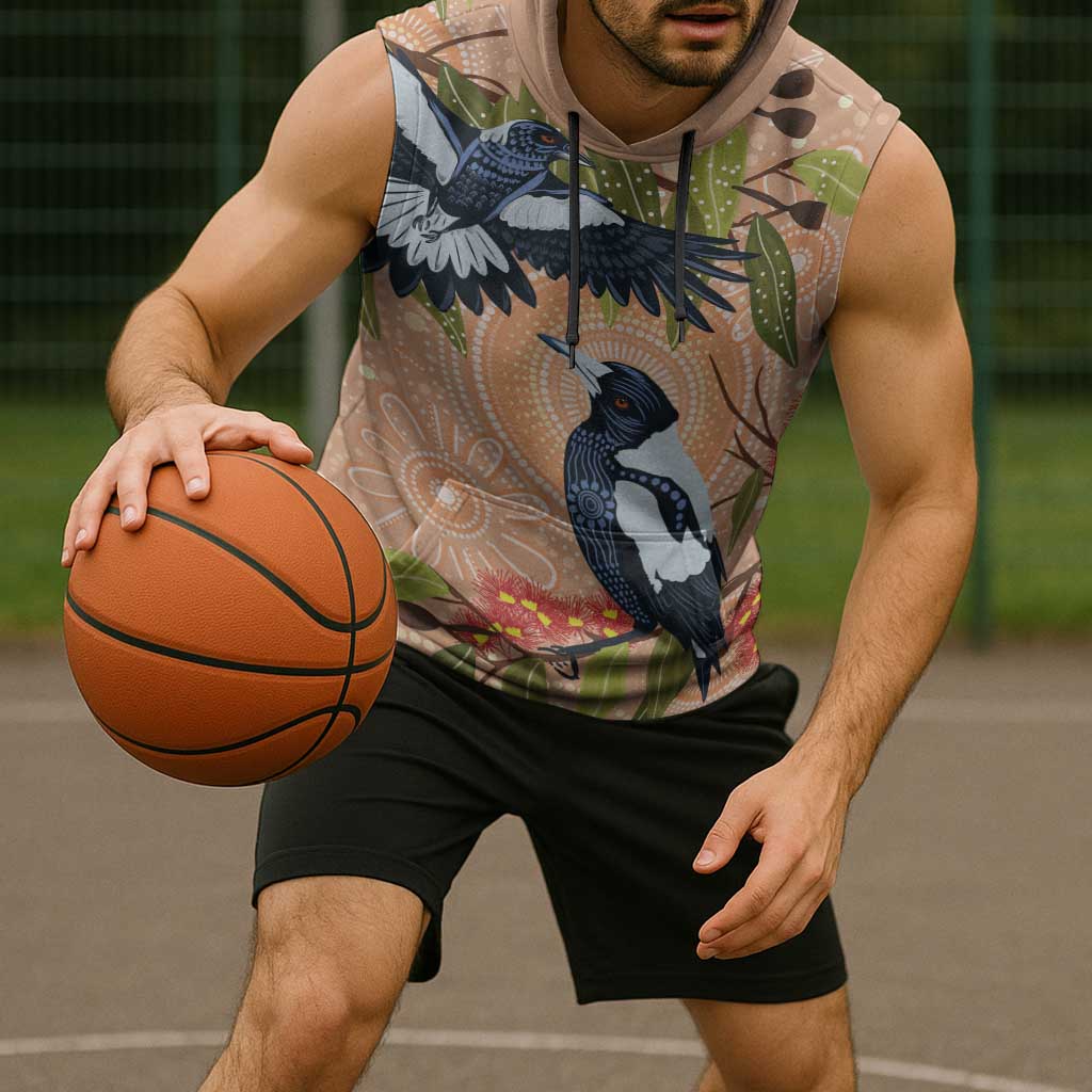 Magpies On Eucalyptus Australia Aboriginal Sleeveless Hoodie - Aussie Hoodie