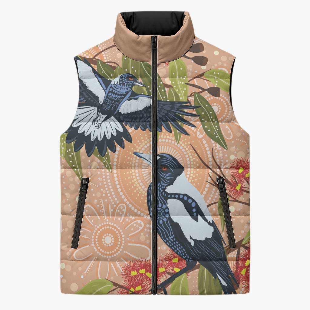 Magpies On Eucalyptus Australia Aboriginal Sleeveless Puffer Jacket - Aussie Hoodie