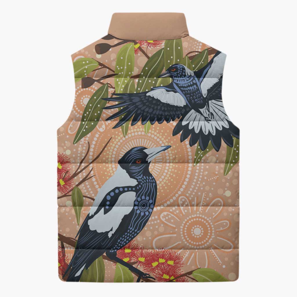 Magpies On Eucalyptus Australia Aboriginal Sleeveless Puffer Jacket - Aussie Hoodie