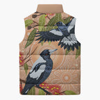 Magpies On Eucalyptus Australia Aboriginal Sleeveless Puffer Jacket - Aussie Hoodie