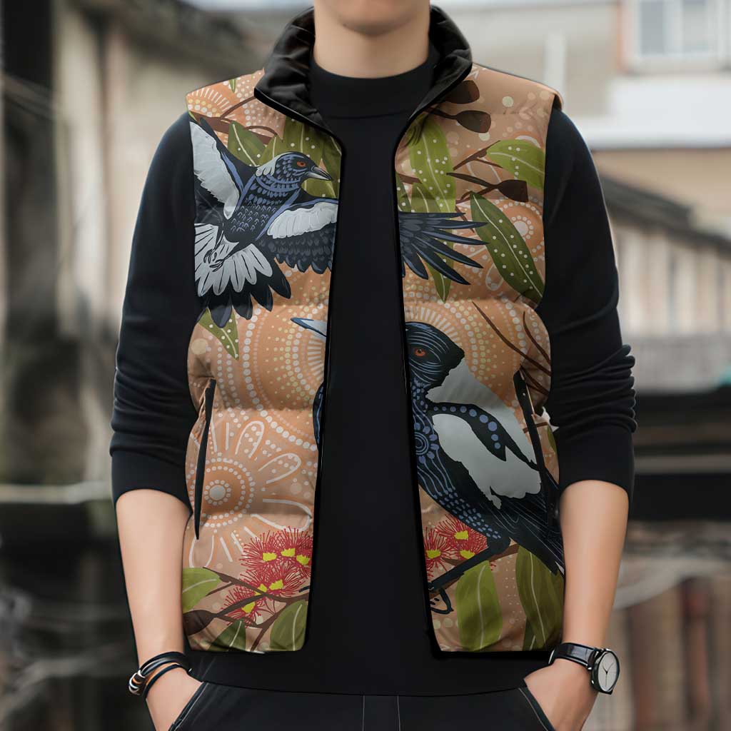 Magpies On Eucalyptus Australia Aboriginal Sleeveless Puffer Jacket - Aussie Hoodie