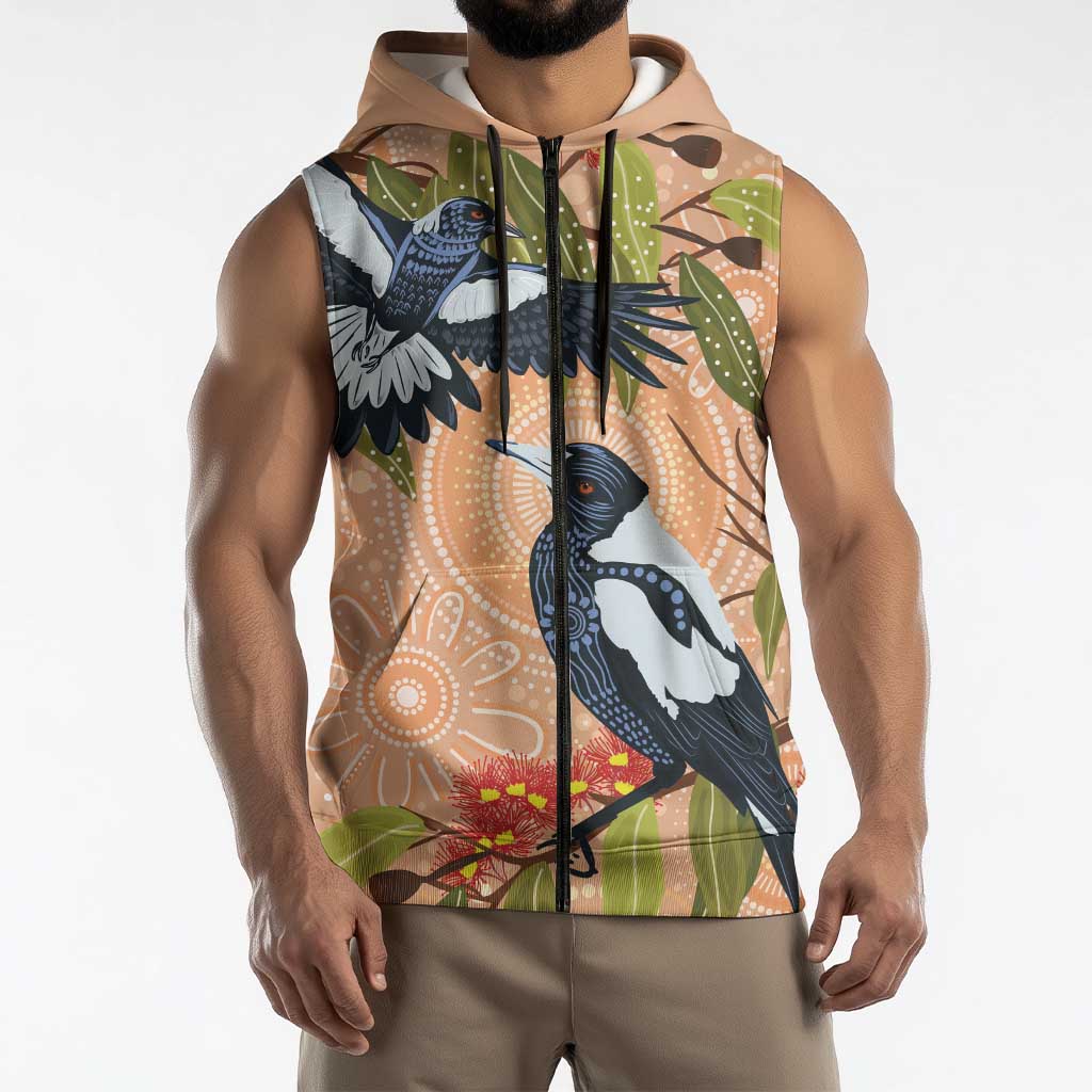 Magpies On Eucalyptus Australia Aboriginal Sleeveless Zip Hoodie LT7