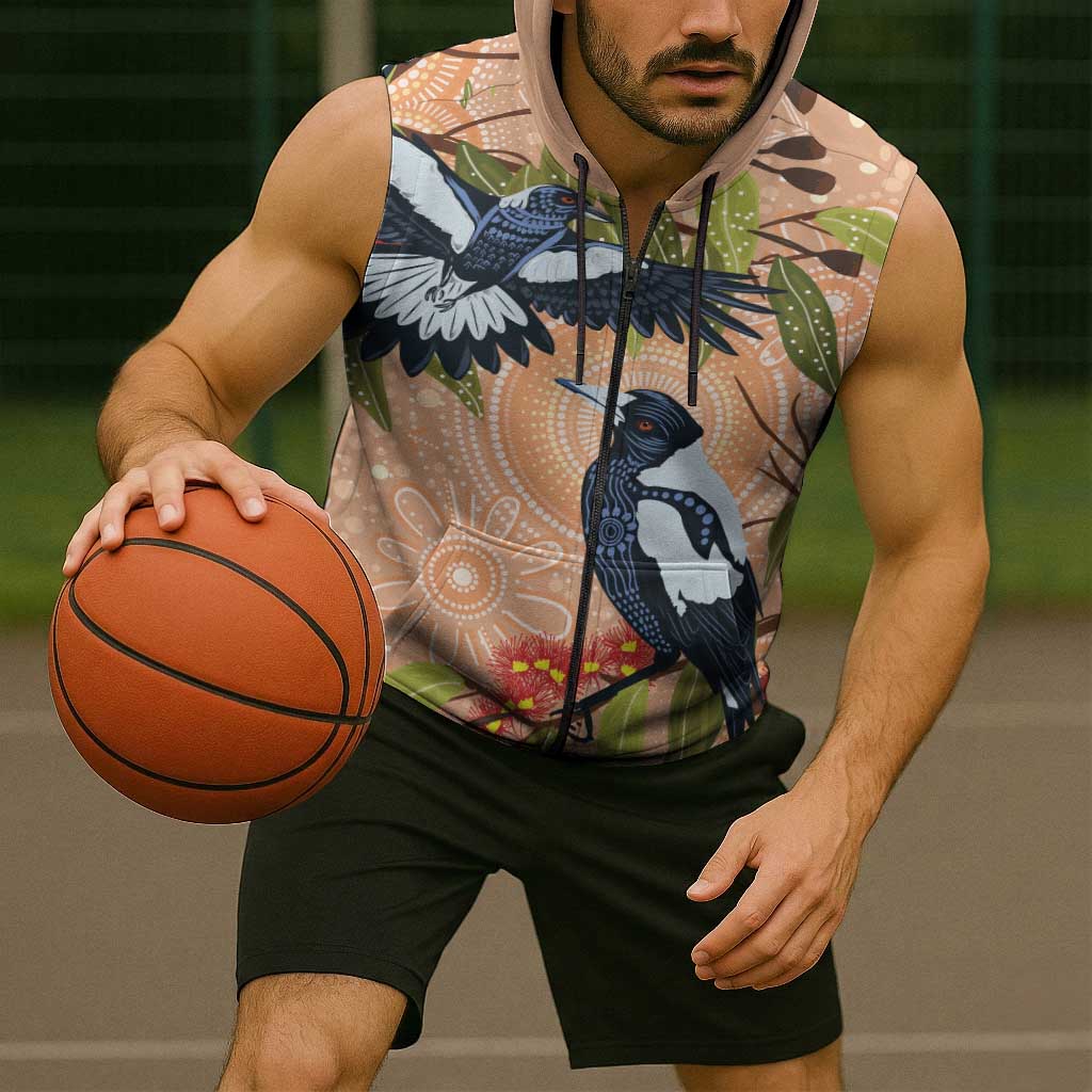 Magpies On Eucalyptus Australia Aboriginal Sleeveless Zip Hoodie LT7