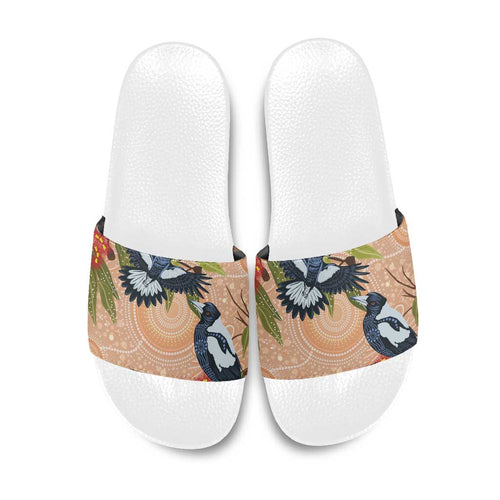Magpies On Eucalyptus Australia Aboriginal Slide Sandals - Aussie Hoodie