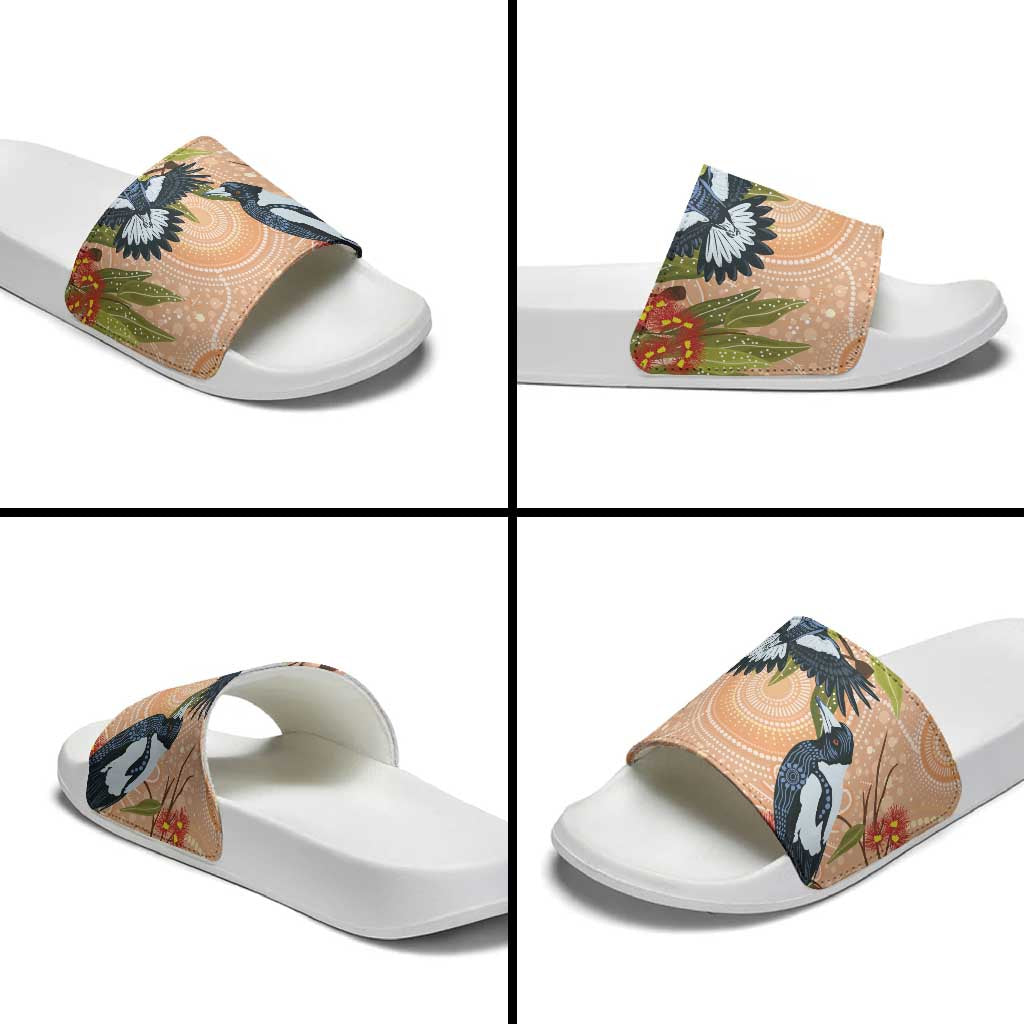Magpies On Eucalyptus Australia Aboriginal Slide Sandals - Aussie Hoodie