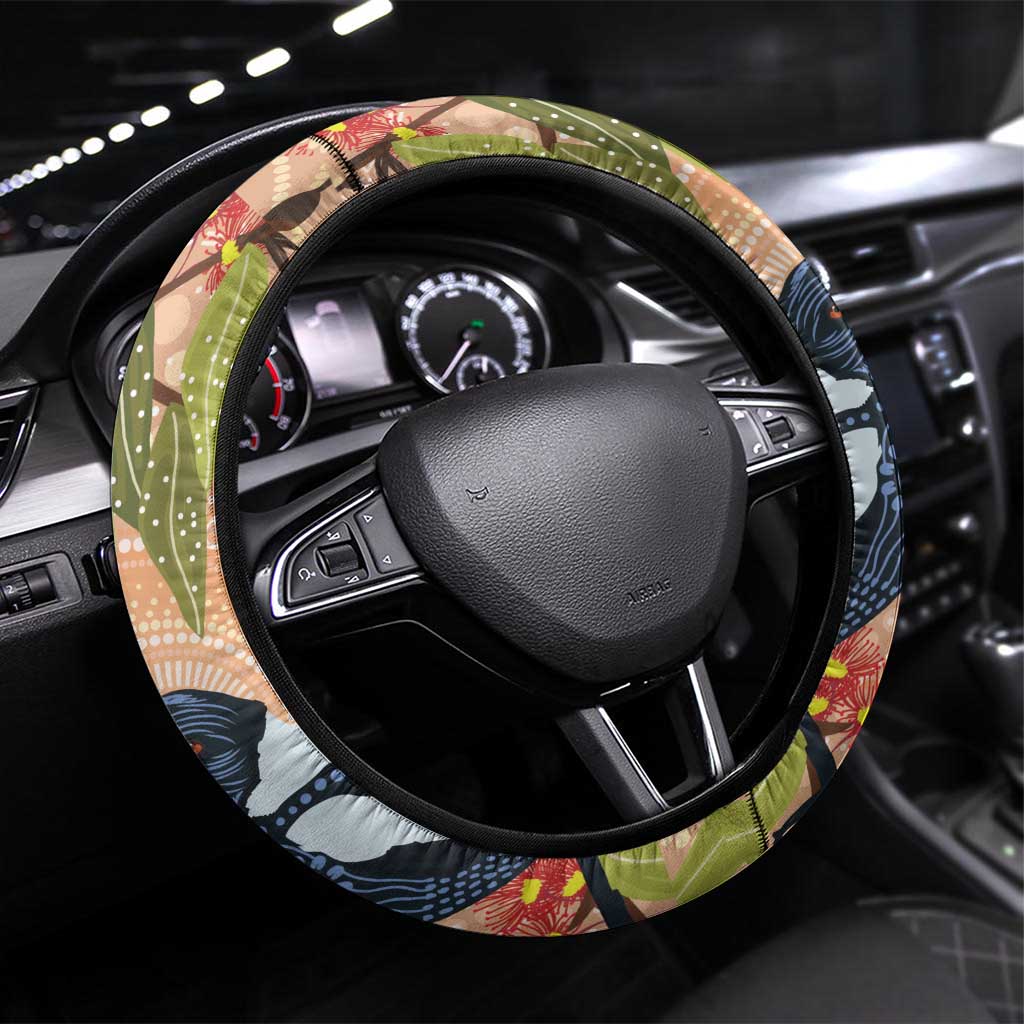 Magpies On Eucalyptus Australia Aboriginal Steering Wheel Cover - Aussie Hoodie