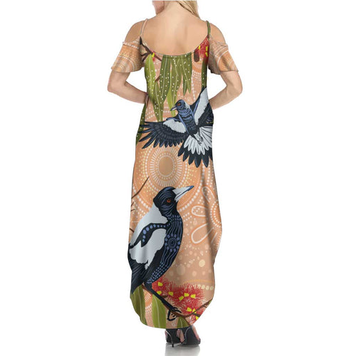 Magpies On Eucalyptus Australia Aboriginal Summer Maxi Dress - Aussie Hoodie