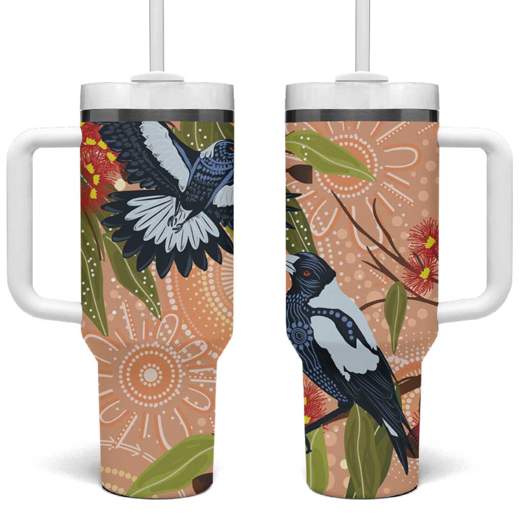 Magpies On Eucalyptus Australia Aboriginal Tumbler With Handle - Aussie Hoodie