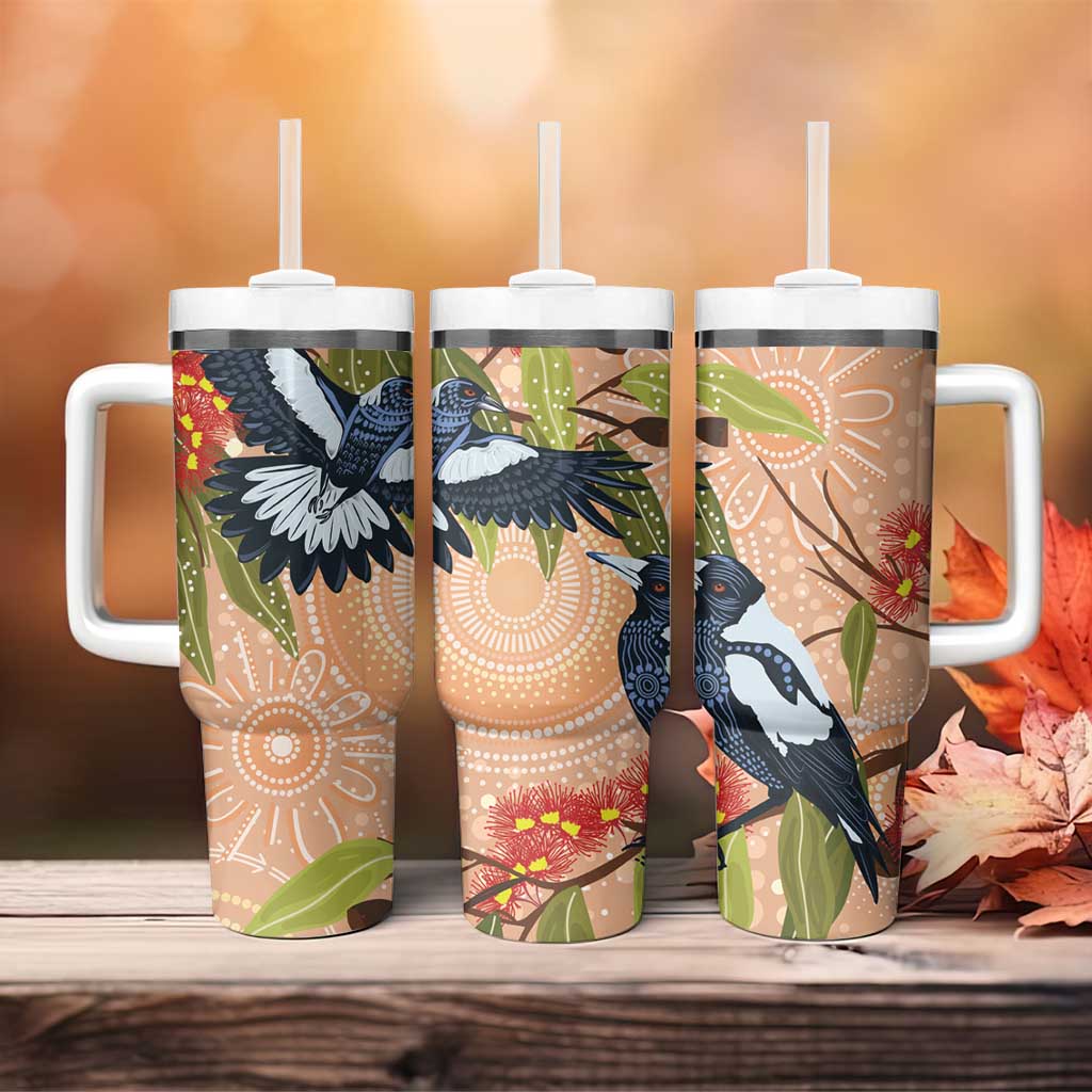 Magpies On Eucalyptus Australia Aboriginal Tumbler With Handle - Aussie Hoodie