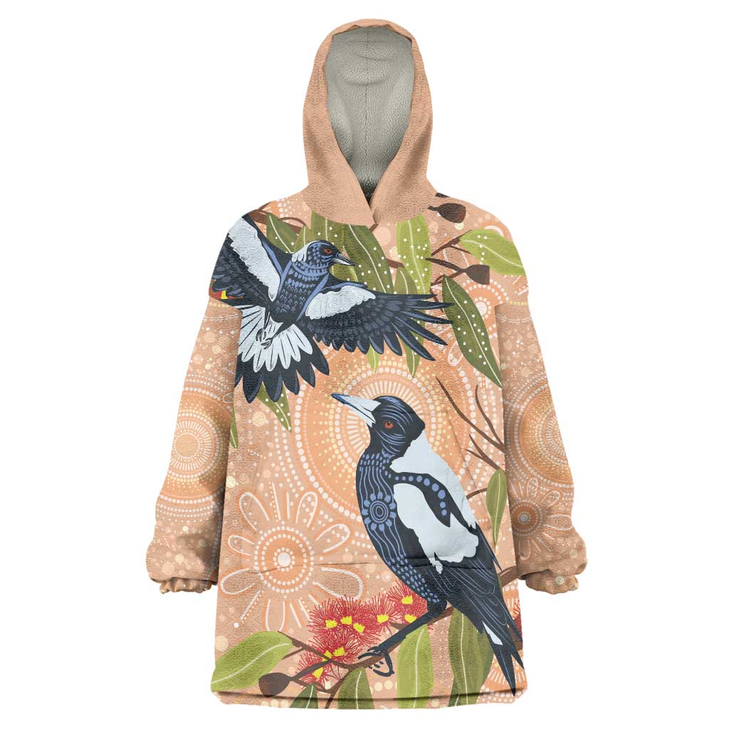 Magpies On Eucalyptus Australia Aboriginal Wearable Blanket Hoodie - Aussie Hoodie