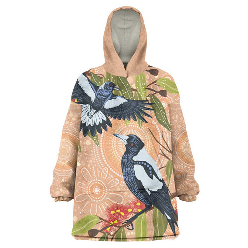 Magpies On Eucalyptus Australia Aboriginal Wearable Blanket Hoodie - Aussie Hoodie