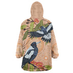 Magpies On Eucalyptus Australia Aboriginal Wearable Blanket Hoodie - Aussie Hoodie
