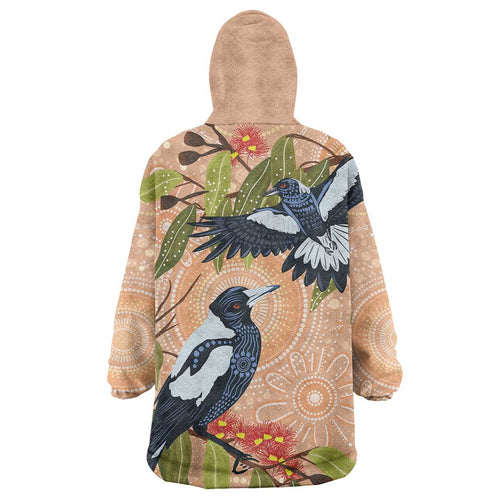Magpies On Eucalyptus Australia Aboriginal Wearable Blanket Hoodie - Aussie Hoodie