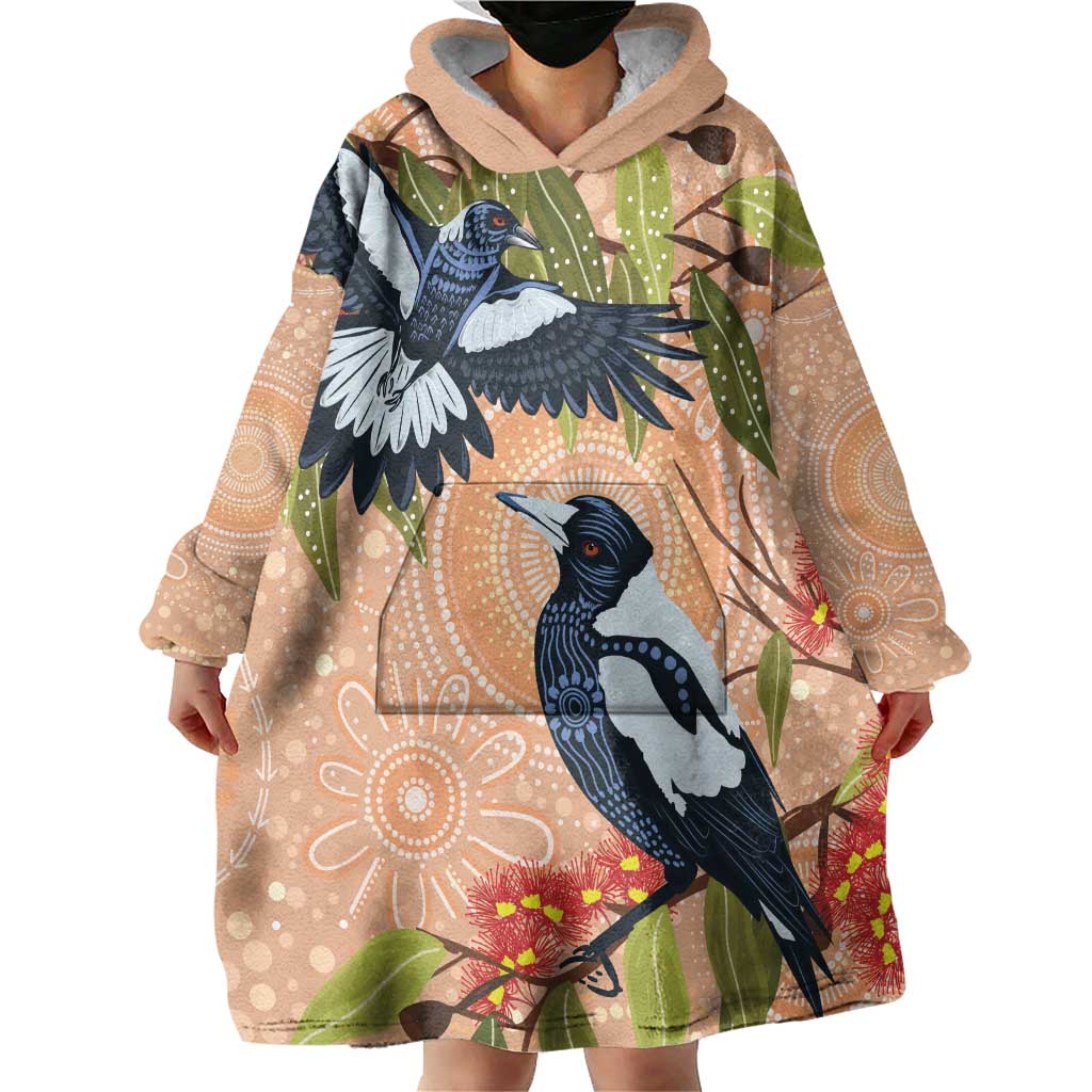 Magpies On Eucalyptus Australia Aboriginal Wearable Blanket Hoodie - Aussie Hoodie