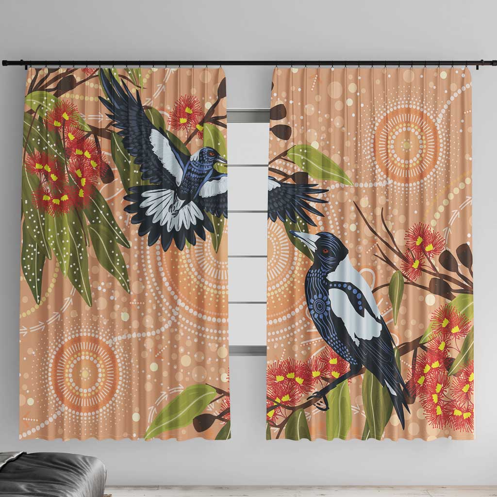 Magpies On Eucalyptus Australia Aboriginal Window Curtain - Aussie Hoodie