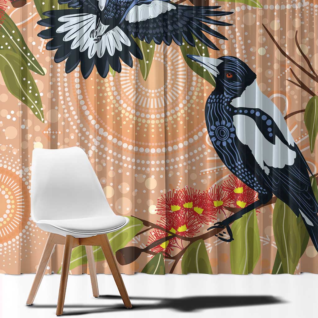 Magpies On Eucalyptus Australia Aboriginal Window Curtain - Aussie Hoodie