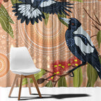 Magpies On Eucalyptus Australia Aboriginal Window Curtain - Aussie Hoodie
