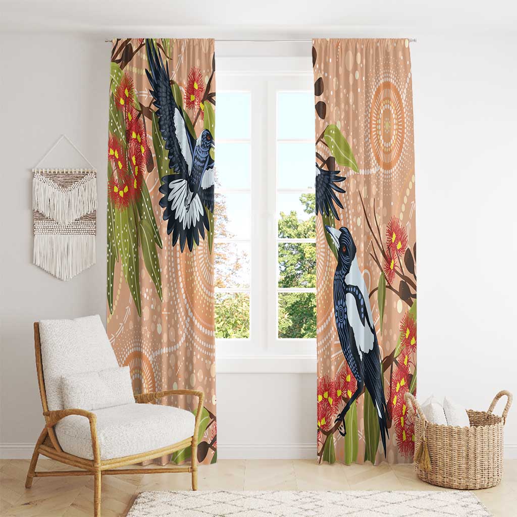 Magpies On Eucalyptus Australia Aboriginal Window Curtain - Aussie Hoodie