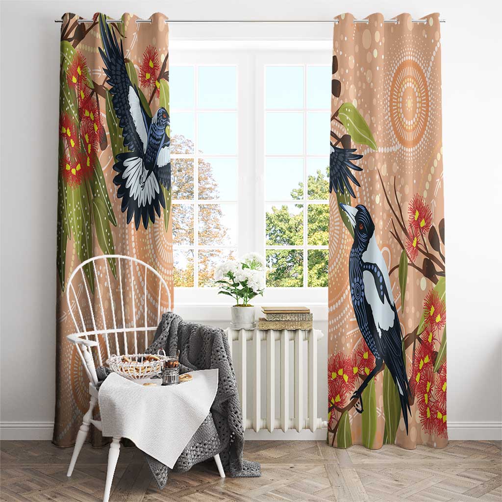 Magpies On Eucalyptus Australia Aboriginal Window Curtain - Aussie Hoodie