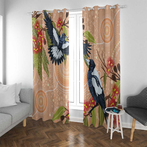 Magpies On Eucalyptus Australia Aboriginal Window Curtain - Aussie Hoodie