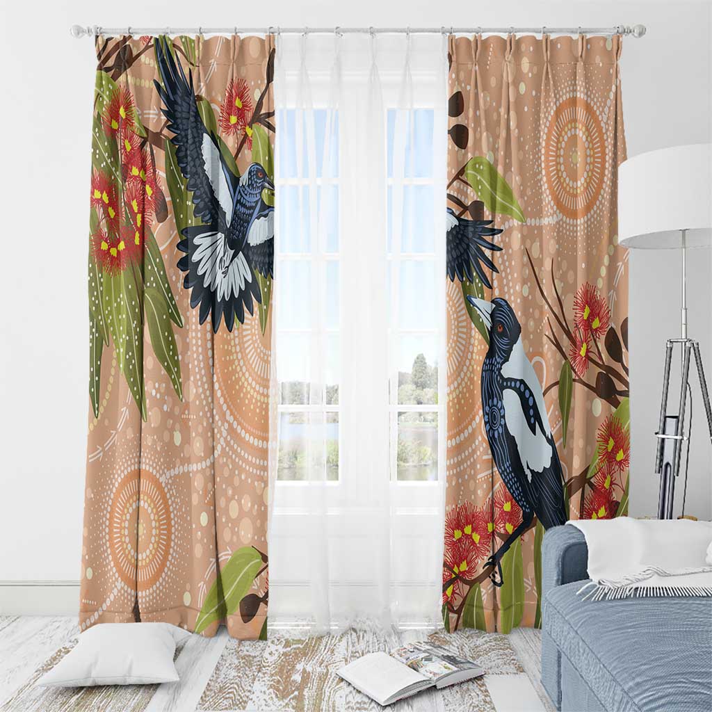 Magpies On Eucalyptus Australia Aboriginal Window Curtain - Aussie Hoodie