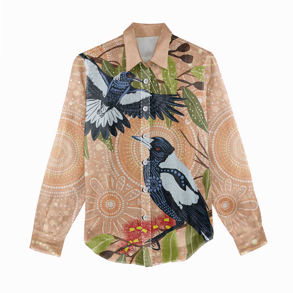 Magpies On Eucalyptus Australia Aboriginal Women Casual Shirt - Aussie Hoodie