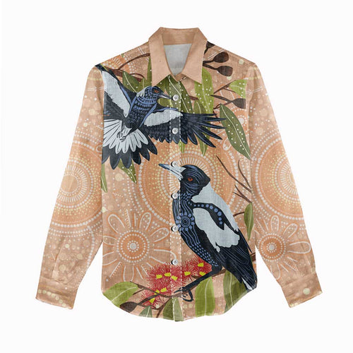 Magpies On Eucalyptus Australia Aboriginal Women Casual Shirt - Aussie Hoodie