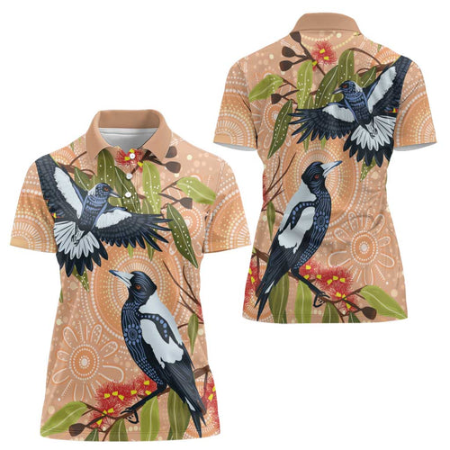 Magpies On Eucalyptus Australia Aboriginal Women Polo Shirt - Aussie Hoodie