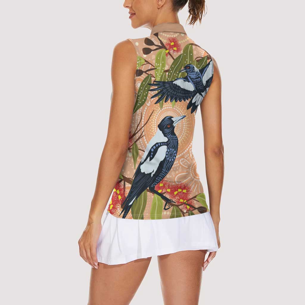 Magpies On Eucalyptus Australia Aboriginal Women Sleeveless Polo Shirt - Aussie Hoodie