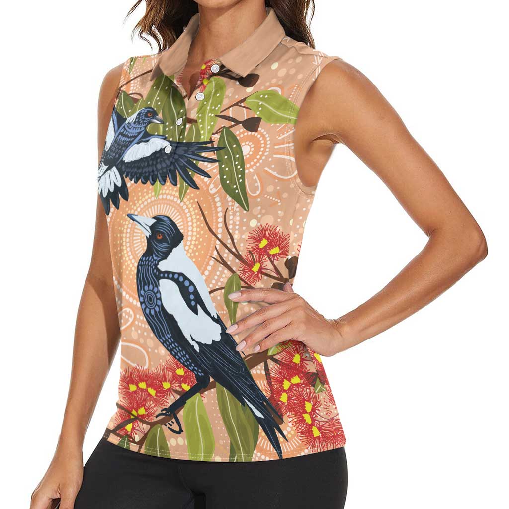 Magpies On Eucalyptus Australia Aboriginal Women Sleeveless Polo Shirt - Aussie Hoodie