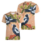 Magpies On Eucalyptus Australia Aboriginal Women V-Neck T-Shirt - Aussie Hoodie