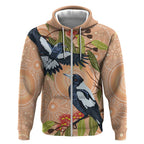 Magpies On Eucalyptus Australia Aboriginal Zip Hoodie - Aussie Hoodie