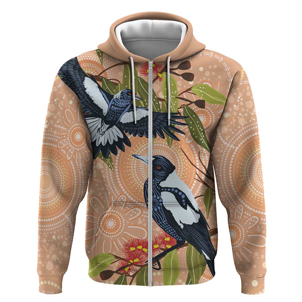 Magpies On Eucalyptus Australia Aboriginal Zip Hoodie - Aussie Hoodie