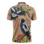 Magpies On Eucalyptus Australia Aboriginal Zipper Polo Shirt - Aussie Hoodie