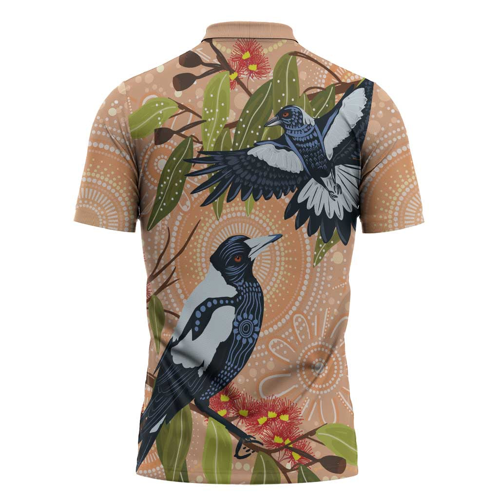 Magpies On Eucalyptus Australia Aboriginal Zipper Polo Shirt - Aussie Hoodie