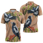 Magpies On Eucalyptus Australia Aboriginal Zipper Polo Shirt - Aussie Hoodie