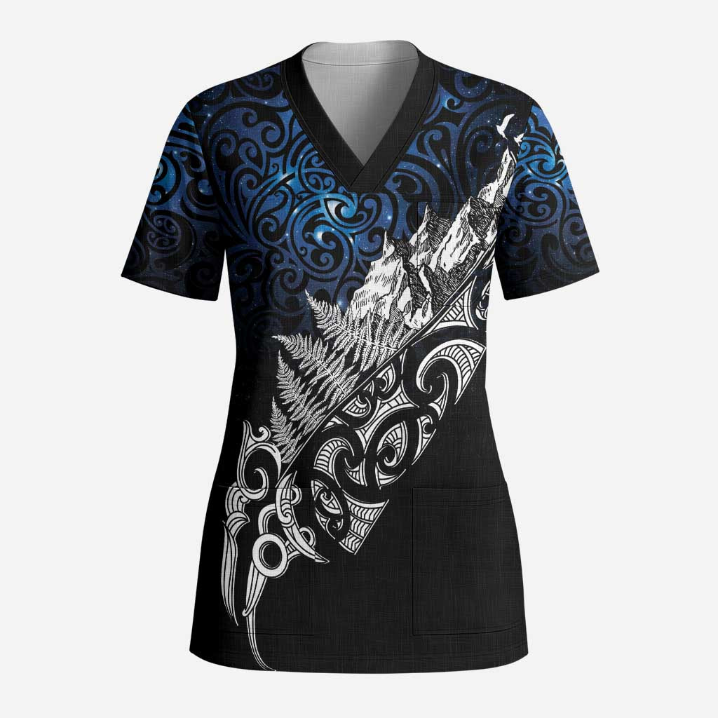 Maori Matariki Scrub Top Landscape Styled Fern - Galaxy - Aussie Hoodie