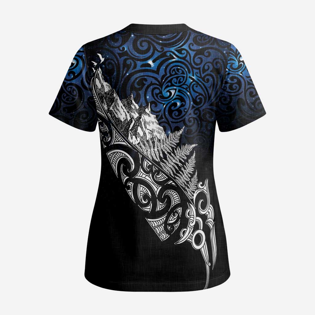 Maori Matariki Scrub Top Landscape Styled Fern - Galaxy - Aussie Hoodie