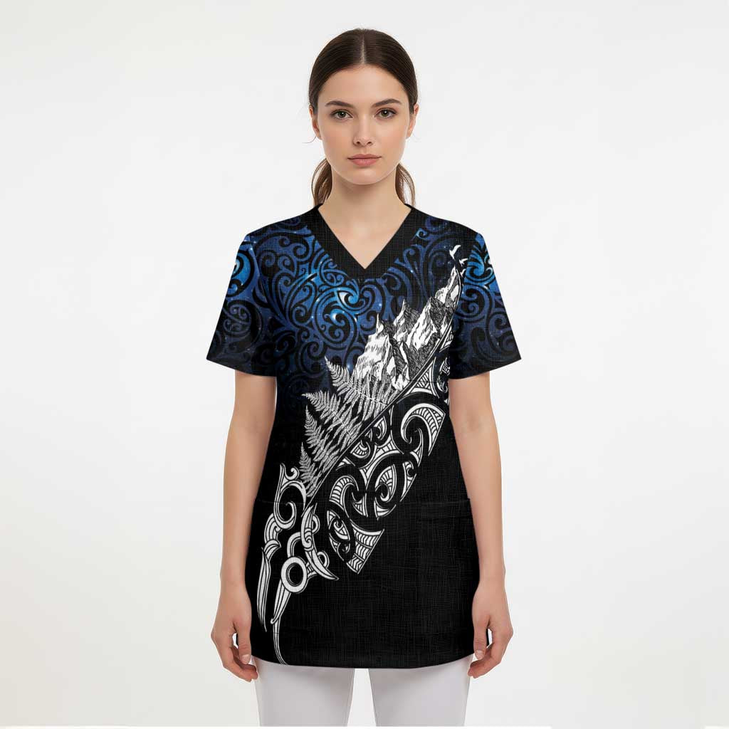 Maori Matariki Scrub Top Landscape Styled Fern - Galaxy - Aussie Hoodie