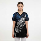 Maori Matariki Scrub Top Landscape Styled Fern - Galaxy - Aussie Hoodie
