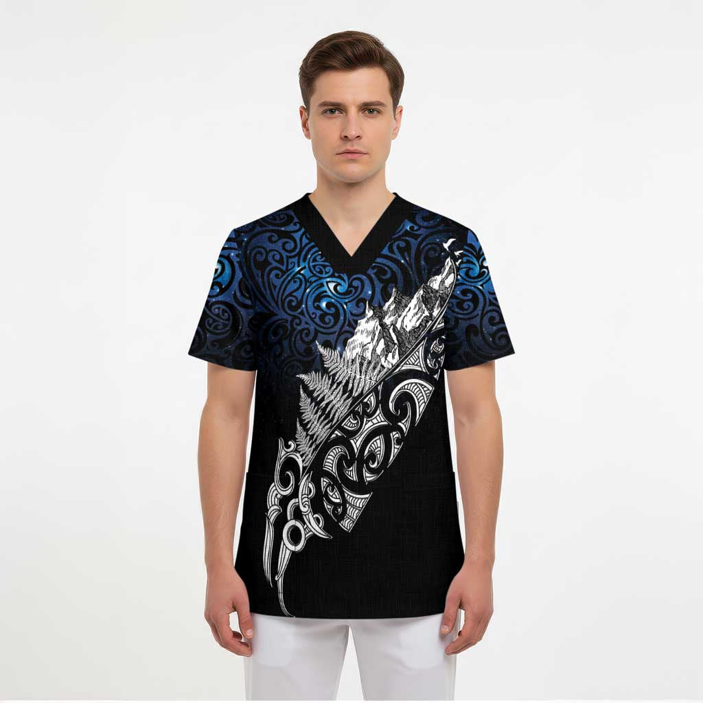 Maori Matariki Scrub Top Landscape Styled Fern - Galaxy - Aussie Hoodie