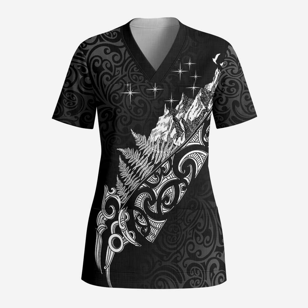 Maori Matariki Scrub Top Landscape Styled Fern - Monochrome - Aussie Hoodie