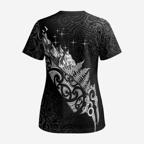 Maori Matariki Scrub Top Landscape Styled Fern - Monochrome - Aussie Hoodie