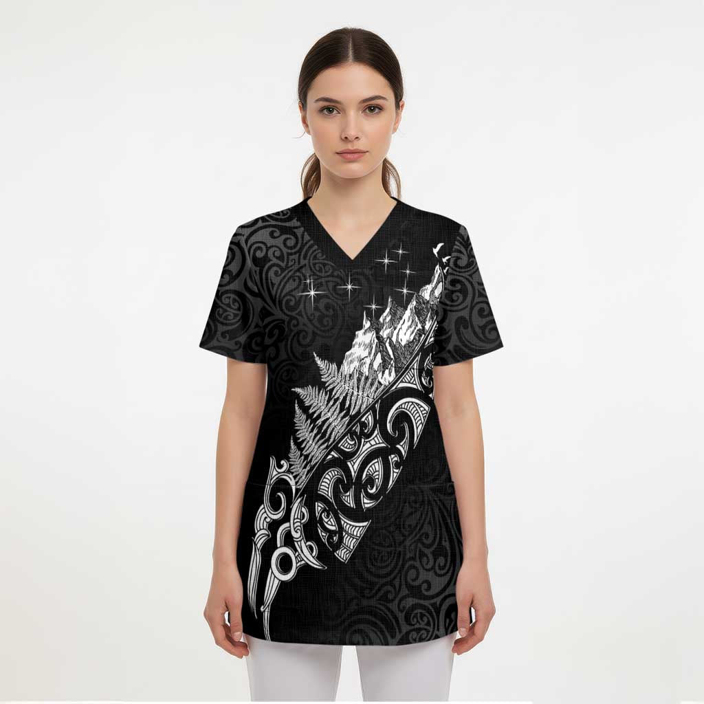 Maori Matariki Scrub Top Landscape Styled Fern - Monochrome - Aussie Hoodie
