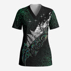 Maori Matariki Scrub Top Landscape Styled Fern - Paua Shell - Aussie Hoodie