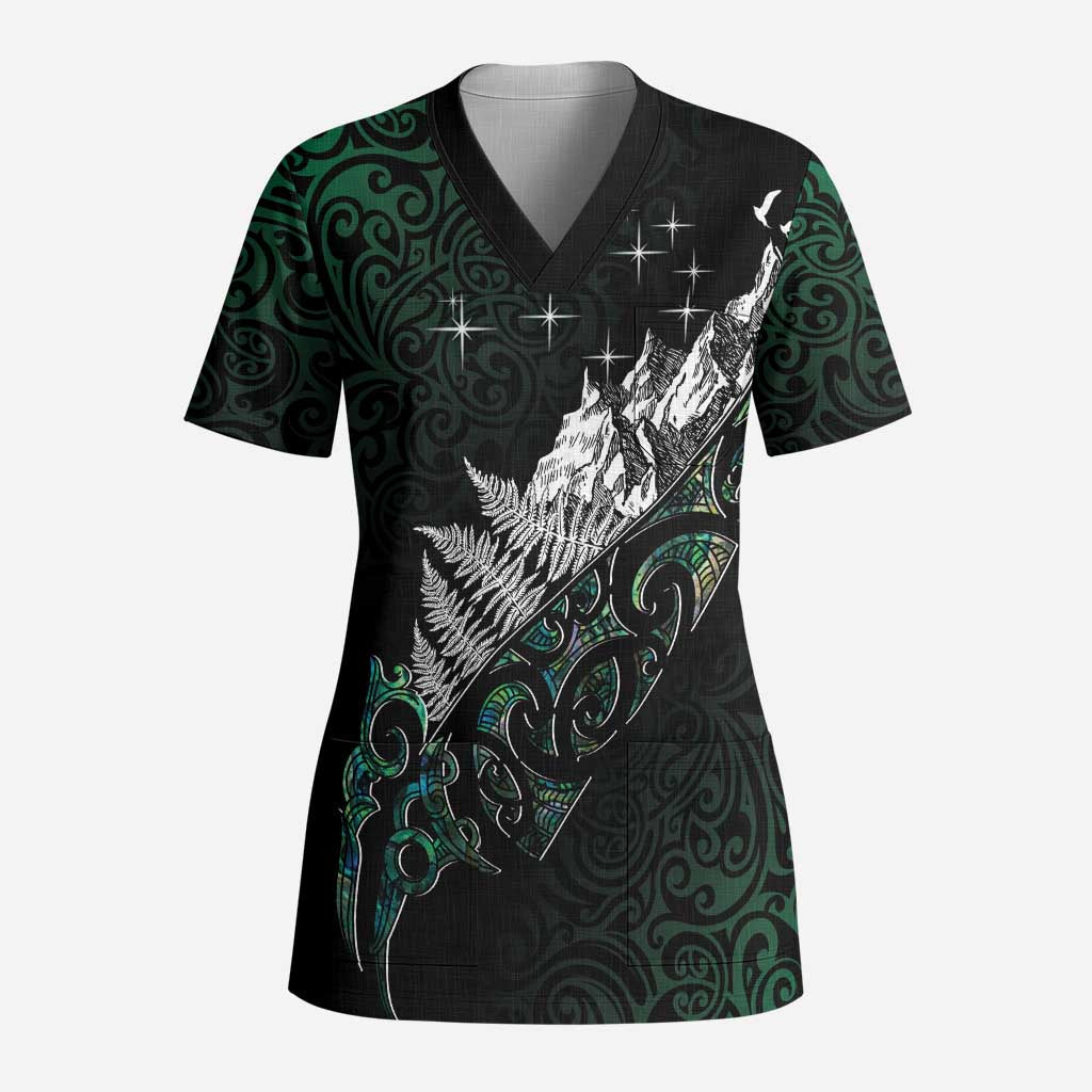 Maori Matariki Scrub Top Landscape Styled Fern - Paua Shell - Aussie Hoodie