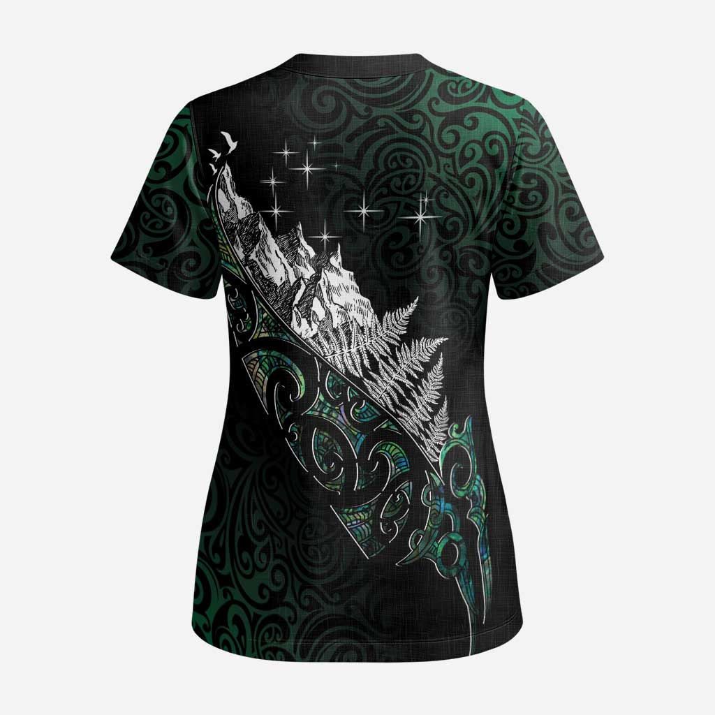 Maori Matariki Scrub Top Landscape Styled Fern - Paua Shell - Aussie Hoodie