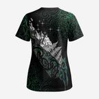 Maori Matariki Scrub Top Landscape Styled Fern - Paua Shell - Aussie Hoodie