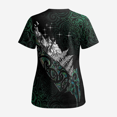 Maori Matariki Scrub Top Landscape Styled Fern - Paua Shell - Aussie Hoodie